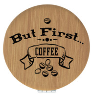Enthoozies But First Coffee Bamboo Laser Engraved Leatherette Compact Mirror - Stylish and Practical Portable Makeup Mirror - 2.5 Inch Diameter