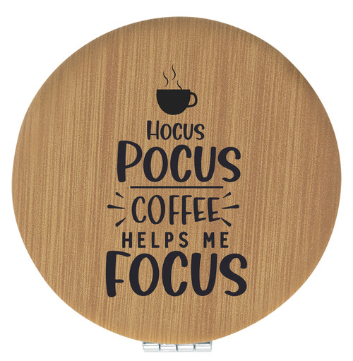 Enthoozies Hocus Pocus Coffee Helps Me Focus Bamboo Laser Engraved Leatherette Compact Mirror - Stylish and Practical Portable Makeup Mirror - 2.5 Inch Diameter