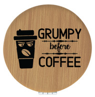 Enthoozies Grumpy Before Coffee Bamboo Laser Engraved Leatherette Compact Mirror - Stylish and Practical Portable Makeup Mirror - 2.5 Inch Diameter