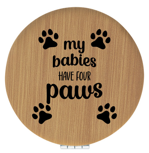 Enthoozies My Babies Have Four Paws Bamboo Laser Engraved Leatherette Compact Mirror - Stylish and Practical Portable Makeup Mirror - 2.5 Inch Diameter