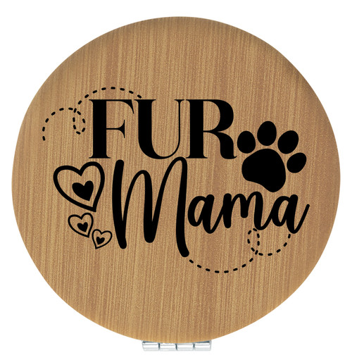 Enthoozies Fur Mama Bamboo Laser Engraved Leatherette Compact Mirror - Stylish and Practical Portable Makeup Mirror - 2.5 Inch Diameter