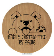 Enthoozies Easily Distracted by Paws Bamboo Laser Engraved Leatherette Compact Mirror - Stylish and Practical Portable Makeup Mirror - 2.5 Inch Diameter V2