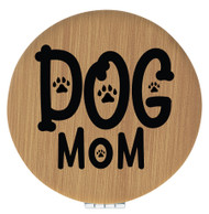 Enthoozies Dog Mom Bamboo Laser Engraved Leatherette Compact Mirror - Stylish and Practical Portable Makeup Mirror - 2.5 Inch Diameter