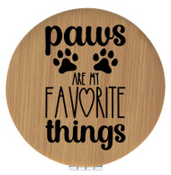 Enthoozies Paws are my Favorite Things Bamboo Laser Engraved Leatherette Compact Mirror - Stylish and Practical Portable Makeup Mirror - 2.5 Inch Diameter
