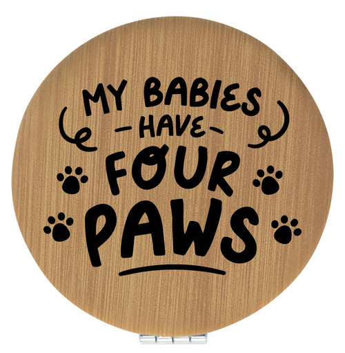 Enthoozies My Babies Have Four Paws Bamboo Laser Engraved Leatherette Compact Mirror - Stylish and Practical Portable Makeup Mirror - 2.5 Inch Diameter V2