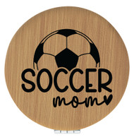 Enthoozies Soccer Mom Bamboo 2.5" Diameter Laser Engraved Leatherette Compact Mirror