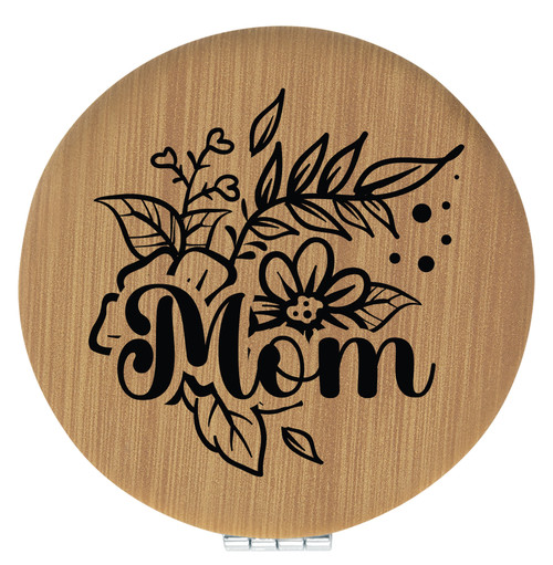 Enthoozies Mom Flowers Bamboo Laser Engraved Leatherette Compact Mirror - Stylish and Practical Portable Makeup Mirror - 2.5 Inch Diameter