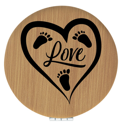 Enthoozies Love Baby Feet Bamboo Laser Engraved Leatherette Compact Mirror - Stylish and Practical Portable Makeup Mirror - 2.5 Inch Diameter