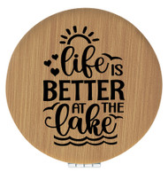 Enthoozies Life is Better at the Lake Bamboo Laser Engraved Leatherette Compact Mirror - Stylish and Practical Portable Makeup Mirror - 2.5 Inch Diameter