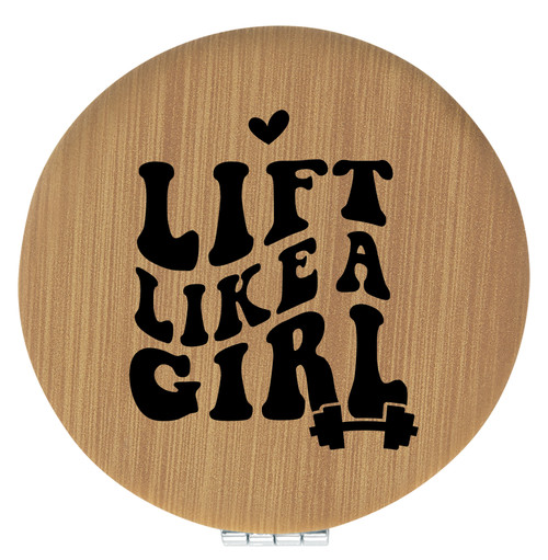Enthoozies Lift Like a Girl Bamboo Laser Engraved Leatherette Compact Mirror - Stylish and Practical Portable Makeup Mirror - 2.5 Inch Diameter