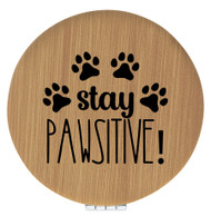 Enthoozies Stay Pawsitive! Dog Puppy Bamboo Laser Engraved Leatherette Compact Mirror - Stylish and Practical Portable Makeup Mirror - 2.5 Inch Diameter