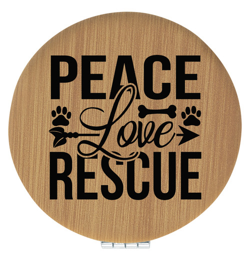 Enthoozies Peace Love Rescue Dog Puppy Bamboo Laser Engraved Leatherette Compact Mirror - Stylish and Practical Portable Makeup Mirror - 2.5 Inch Diameter