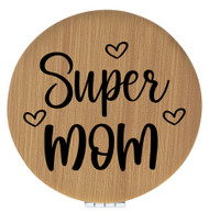 Enthoozies Super Mom Bamboo 2.5" Diameter Laser Engraved Leatherette Compact Mirror