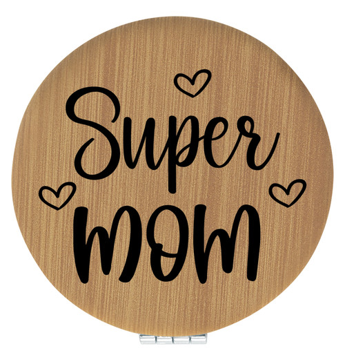 Enthoozies Super Mom Bamboo Laser Engraved Leatherette Compact Mirror - Stylish and Practical Portable Makeup Mirror - 2.5 Inch Diameter