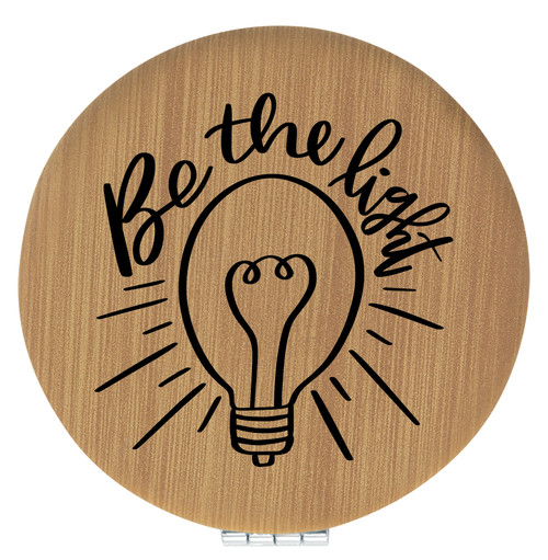 Enthoozies Be the Light Bamboo 2.5" Diameter Laser Engraved Leatherette Compact Mirror