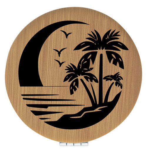Enthoozies Beach Palm Trees Bamboo 2.5" Diameter Laser Engraved Leatherette Compact Mirror