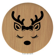 Enthoozies Cute Female Reindeer Face Christmas Bamboo Laser Engraved Leatherette Compact Mirror - Stylish and Practical Portable Makeup Mirror - 2.5 Inch Diameter