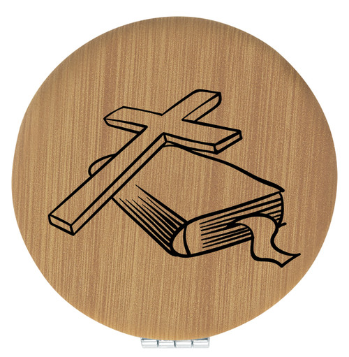 Enthoozies Holy Cross Bible Religious Bamboo Laser Engraved Leatherette Compact Mirror - Stylish and Practical Portable Makeup Mirror - 2.5 Inch Diameter