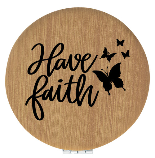 Enthoozies Have Faith Religious Bamboo Laser Engraved Leatherette Compact Mirror - Stylish and Practical Portable Makeup Mirror - 2.5 Inch Diameter