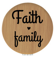 Enthoozies Faith Family Religious Bamboo 2.5" Diameter Laser Engraved Leatherette Compact Mirror