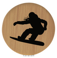 Enthoozies Female Snowboarder Bamboo 2.5" Diameter Laser Engraved Leatherette Compact Mirror