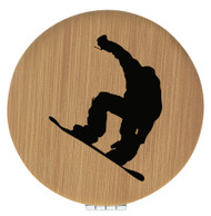 Enthoozies Male Snowboarder Bamboo Laser Engraved Leatherette Compact Mirror - Stylish and Practical Portable Makeup Mirror - 2.5 Inch Diameter