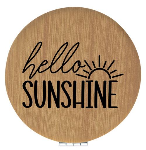 Enthoozies Hello Sunshine Bamboo Laser Engraved Leatherette Compact Mirror - Stylish and Practical Portable Makeup Mirror - 2.5 Inch Diameter