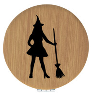 Enthoozies Sexy Witch Halloween Bamboo 2.5" Diameter Laser Engraved Leatherette Compact Mirror