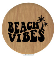 Enthoozies Beach Vibes Bamboo Laser Engraved Leatherette Compact Mirror - Stylish and Practical Portable Makeup Mirror - 2.5 Inch Diameter