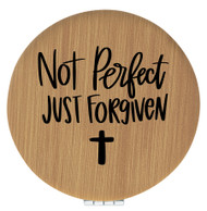 Enthoozies Not Perfect Just Forgiven Religious Bamboo Laser Engraved Leatherette Compact Mirror - Stylish and Practical Portable Makeup Mirror - 2.5 Inch Diameter