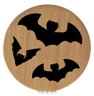 Enthoozies Bats Halloween Bamboo 2.5" Diameter Laser Engraved Leatherette Compact Mirror