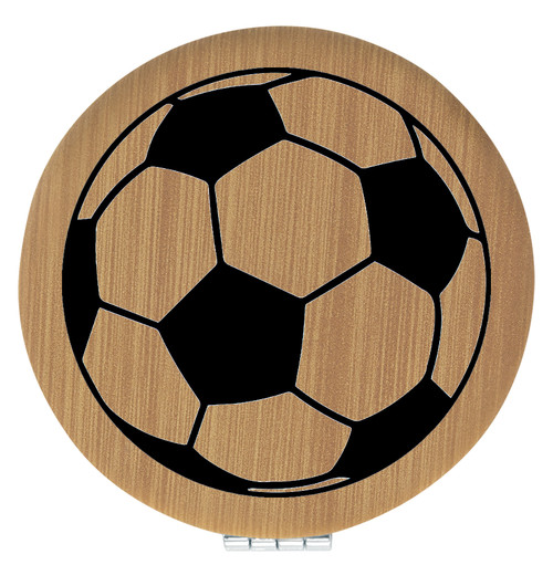 Enthoozies Soccer Ball Bamboo Laser Engraved Leatherette Compact Mirror - Stylish and Practical Portable Makeup Mirror - 2.5 Inch Diameter