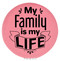 Enthoozies My Family is my Life Pink Laser Engraved Leatherette Compact Mirror - Stylish and Practical Portable Makeup Mirror - 2.5 Inch Diameter