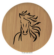 Enthoozies Majestic Horse Bamboo 2.5" Diameter Laser Engraved Leatherette Compact Mirror