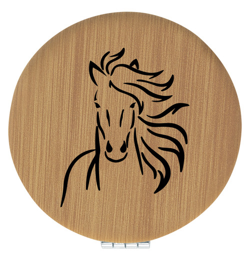 Enthoozies Majestic Horse Bamboo Laser Engraved Leatherette Compact Mirror - Stylish and Practical Portable Makeup Mirror - 2.5 Inch Diameter