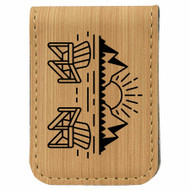 Enthoozies Lake Life Sunset Adirondack Chairs Magnetic Leatherette Money Clip - 1.75 x 2.5 Inches