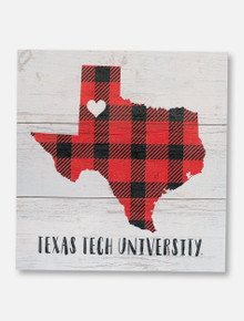 Texas Tech Red Raiders Plaid State with Heart over Lubbock Wall Art