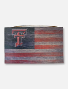 Texas Tech Red Raiders Double T on Distressed Flag Wood Sign