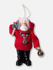 Texas Tech Red Raiders Double T Santa with Tree and Bell Ornament