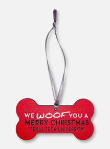 Legacy Texas Tech Red Raiders  "We Woof You A Merry Christmas" Dog Bone Wooden Ornament