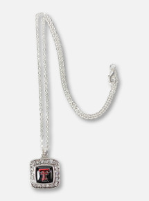 Texas Tech Red Raiders Double T Surrounded By Rhinestones Square Silver Necklace