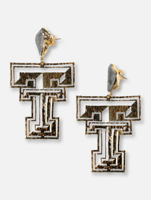 TeamRLN Texas Tech Red Raiders 24K Gold Double T with White Geode Post Earrings 