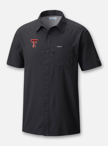 Front Profile Texas Tech Red Raiders Columbia Slack Tide Double T Solid Polo in Black