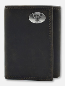 Texas Tech Double T Emblem on Trifold Leather Wallet