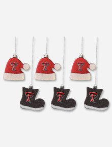 Texas Tech Shatterproof "Santa Hats & Boots 6-pack" Ornament Set