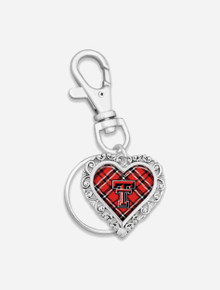Texas Tech Double T Plaid Heart Keychain