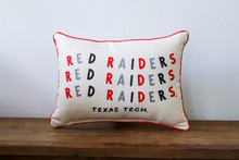 "Wiggle Red Raiders" 18"x14" Rectangle Pillow w/Red Piping  
