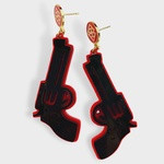 Brianna Cannon Red and Black Pistol Acrylic Dangle Earrings  