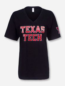 Texas Tech Glitter Football Font V-Neck T-Shirt
