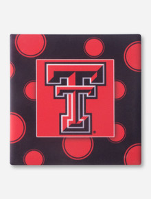 Texas Tech Double T on Polka Dot Black & Red Coaster